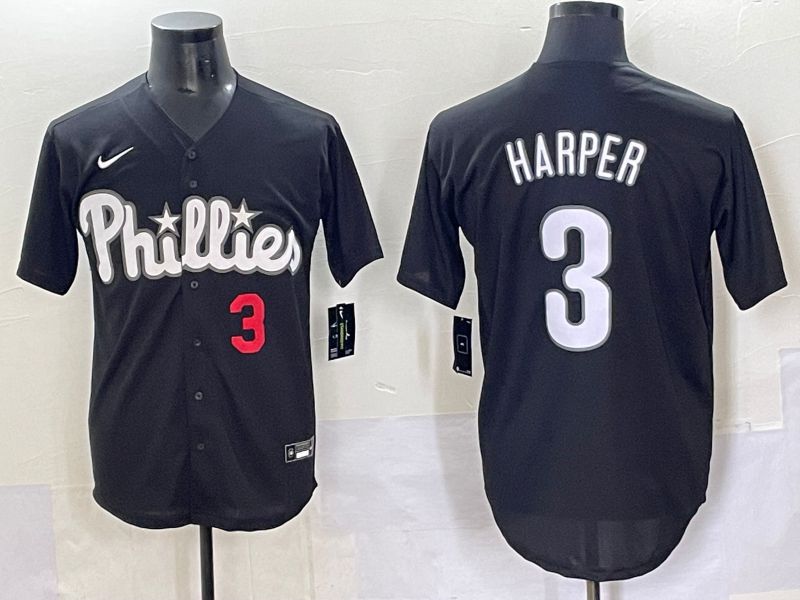 Men 2025 Philadelphia Phillies #3 Harper Black Fashion Nike MLB Jersey style 7044->philadelphia phillies->MLB Jersey